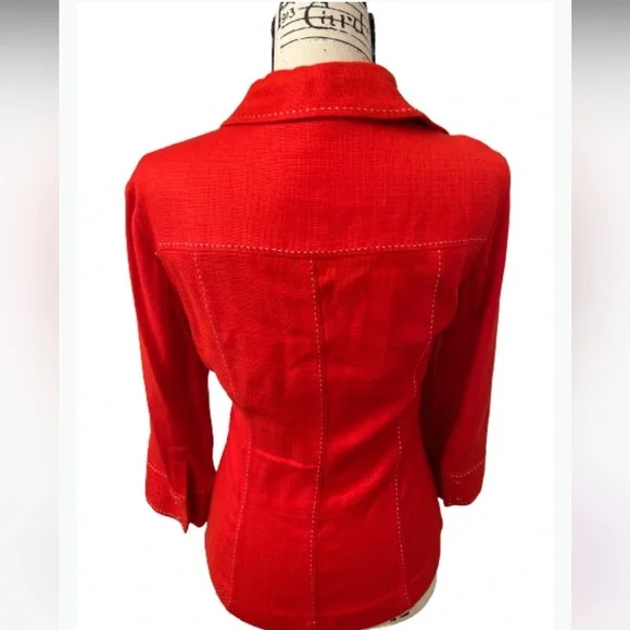 Preston & York Red Blazer white trim stitching Casual Vintage size 10 large - Picture 3 of 7